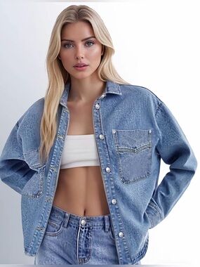 NWOT Long Sleeve Oversized Heavyweight Denim Jacket Size M